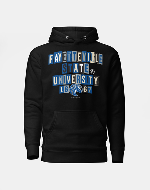 Dungeon Forward - Fayetteville State University - Collage Hoodie featuring bold collegiate lettering, innovative design, Crowns For The Culture.