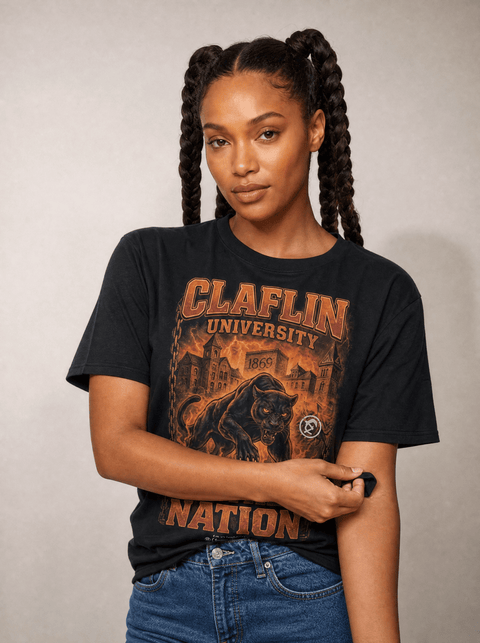 Claflin University – The Yard Bootleg Pusher T-shirt - DungeonForward
