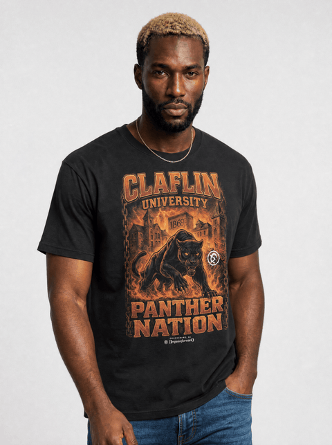 Claflin University – The Yard Bootleg Pusher T-shirt - DungeonForward