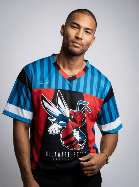 Delaware State University - Phenom HBCU Box Football Jersey - DungeonForward