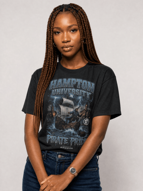 Hampton University – The Yard Bootleg Pusher T-shirt - DungeonForward