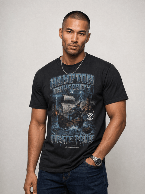Hampton University – The Yard Bootleg Pusher T-shirt - DungeonForward