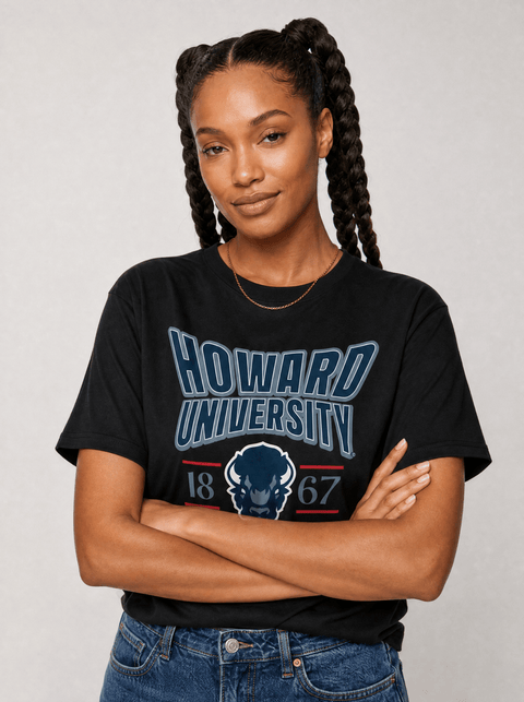 Howard University - HBCU - Stretch Logo Tshirt - DungeonForward