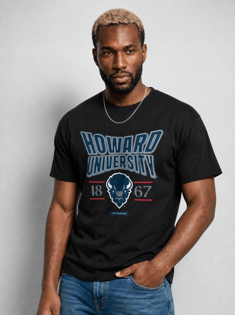 Howard University - HBCU - Stretch Logo Tshirt - DungeonForward