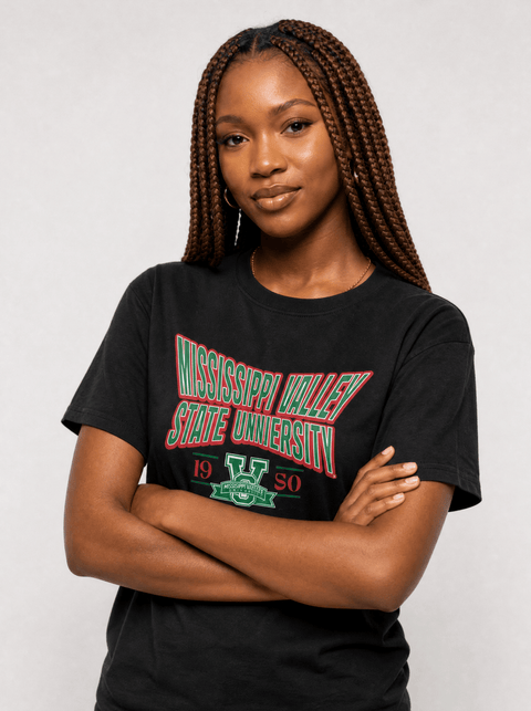 Mississippi Valley State University - HBCU - Stretch Logo Tshirt - DungeonForward