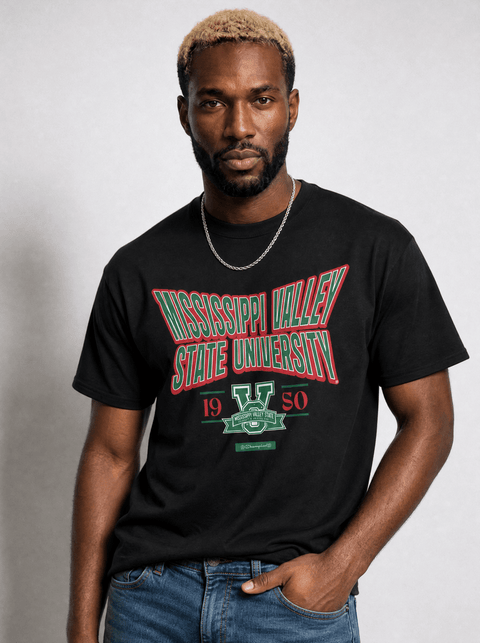 Mississippi Valley State University - HBCU - Stretch Logo Tshirt - DungeonForward
